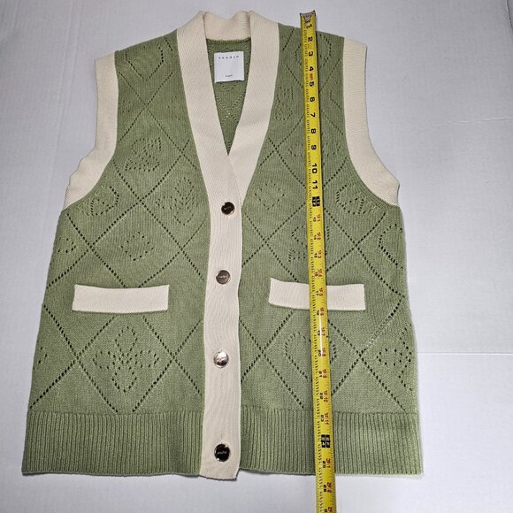 Sandro Paris Espoir Oversized Perforated Wool Cardigan Vest Sage Green Sz 1 / S - Picture 13 of 16